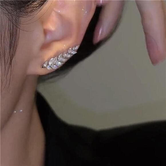 Elegant Leaf Earrings | Zirconia Crawler & Climber Style | Gold or Silver - Picture 2 of 5